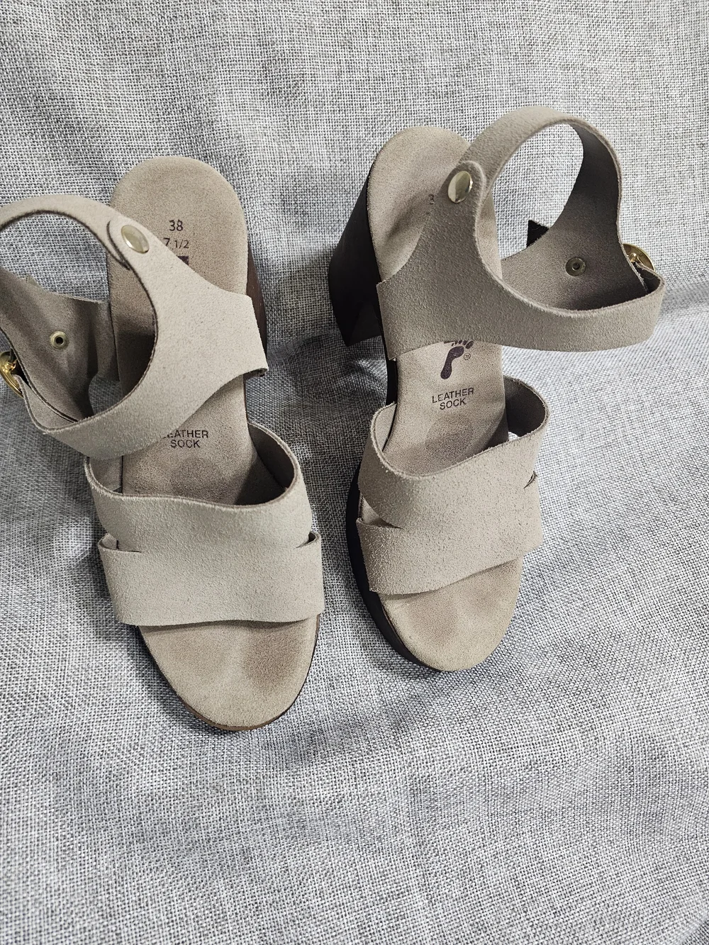 Neutral Beige Suede Platform Sandals with Chunky Brown Heel